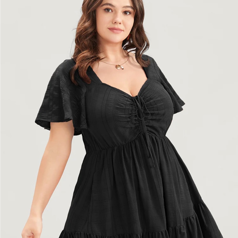 Plain Ruched Drawstring Pocket Ruffle Tiered Dress - Picture 5 of 6